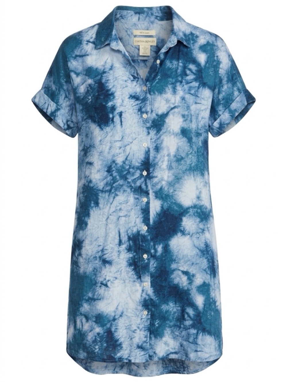 Cynthia Rowley 💯 linen Navy and Light Blue Tie-Dye Shirt Dress